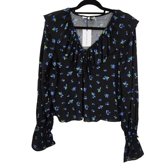 WeWoreWhat Black Floral Cropped Blouse NWT Size Large Boho Floral Blouse - Picture 2 of 10